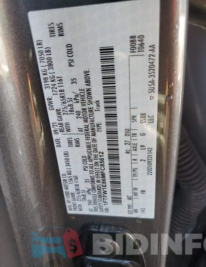 1FTFW1E86MFC85612 Photo# 12