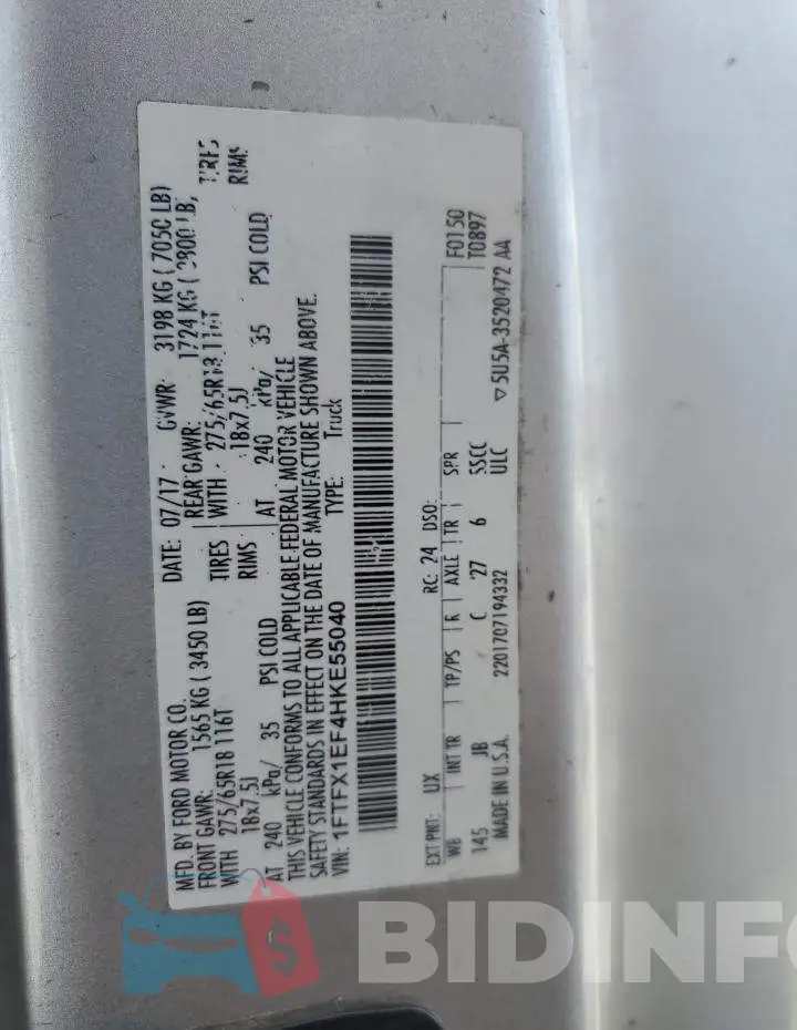1FTFX1EF4HKE55040 Photo# 13