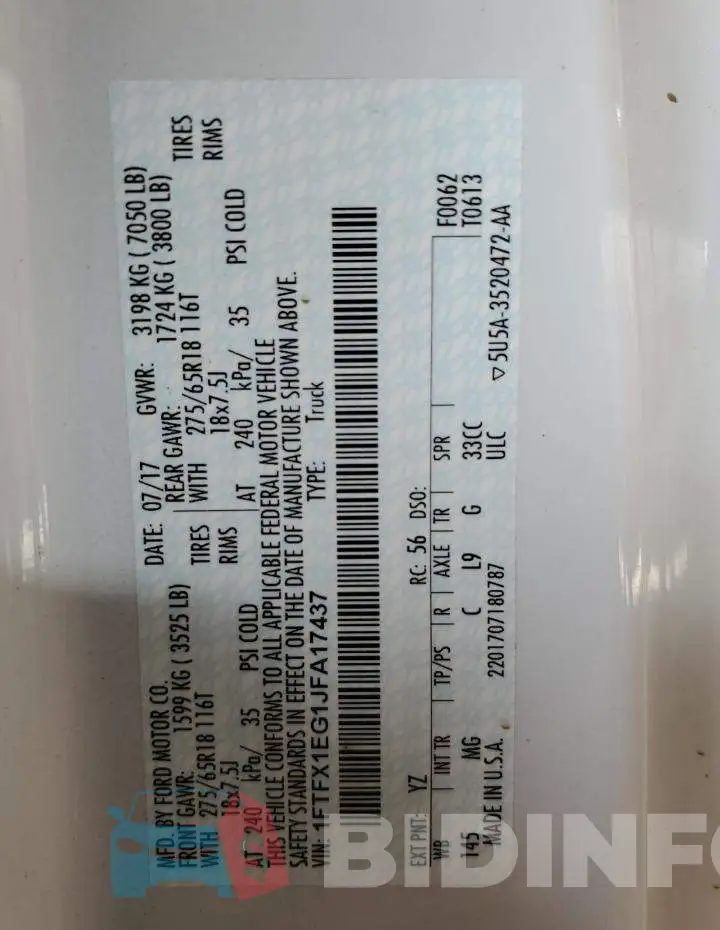 1FTFX1EG1JFA17437 Photo# 13
