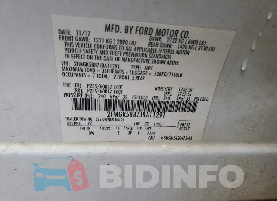 2FMGK5B87JBA11291 Photo# 13