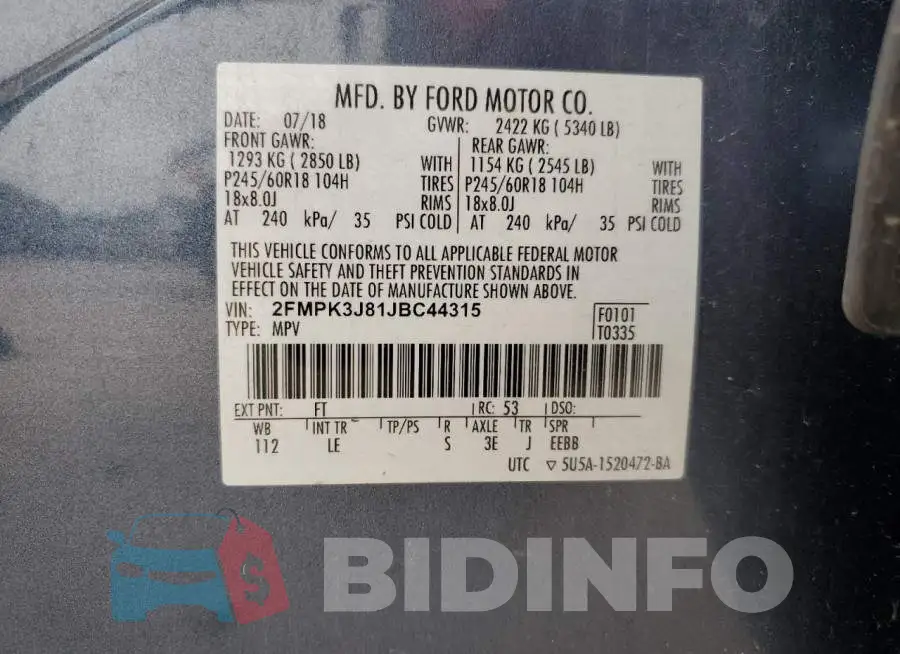2FMPK3J81JBC44315 Photo# 12