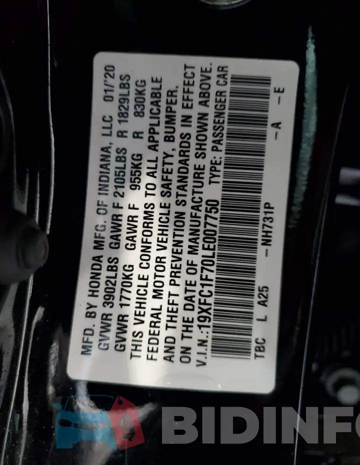19XFC1F70LE007750 Photo# 12