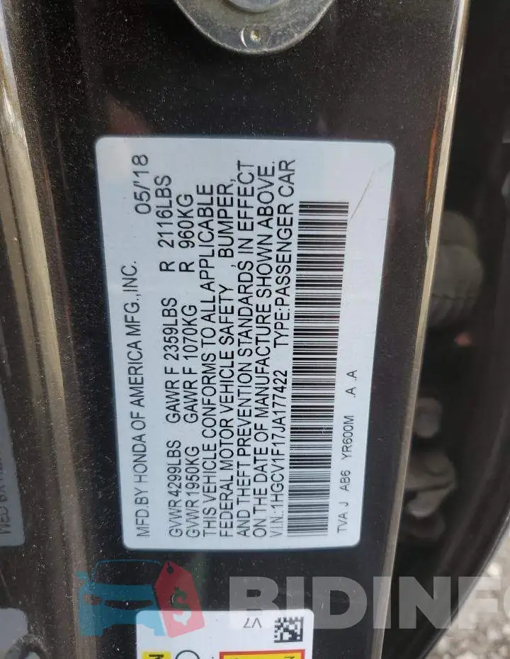 1HGCV1F17JA177422 Photo# 12