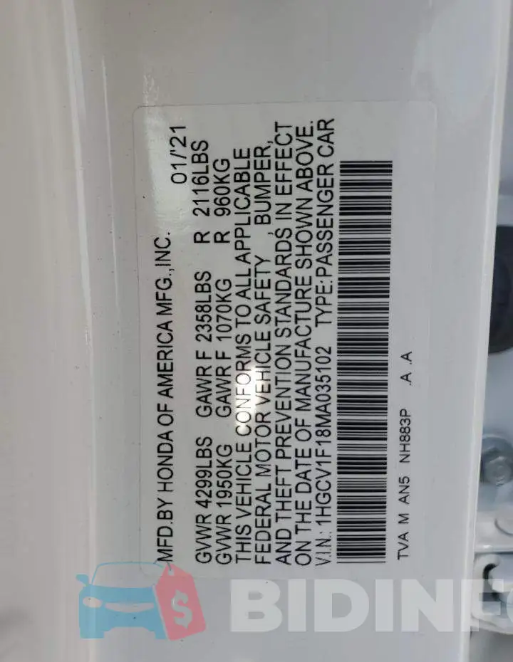 1HGCV1F18MA035102 Photo# 12