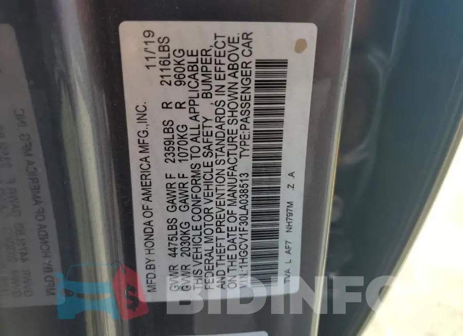 1HGCV1F30LA038513 Photo# 12