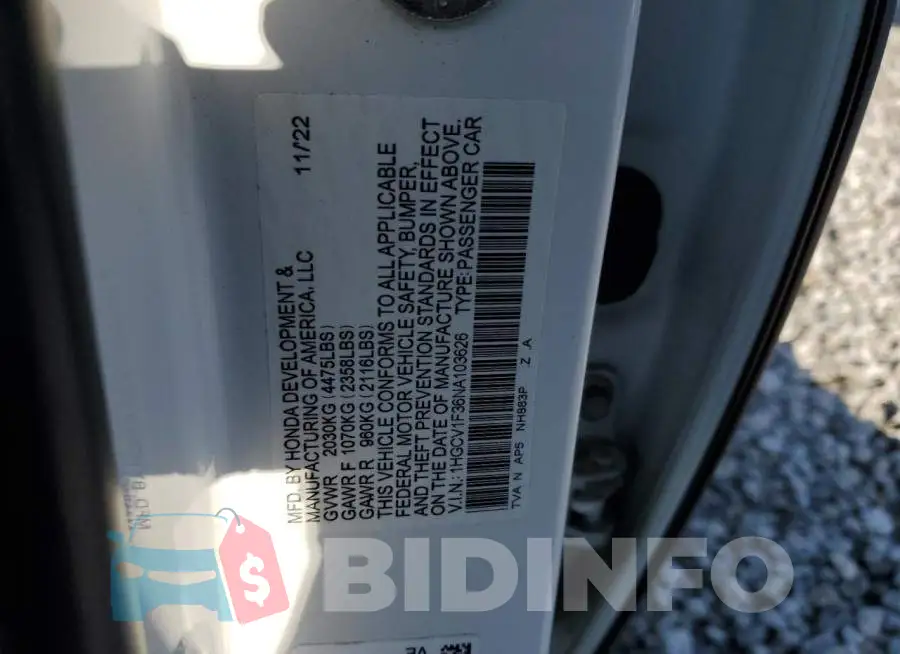 1HGCV1F36NA103626 Photo# 12