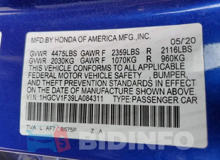 1HGCV1F39LA084311 Photo# 12