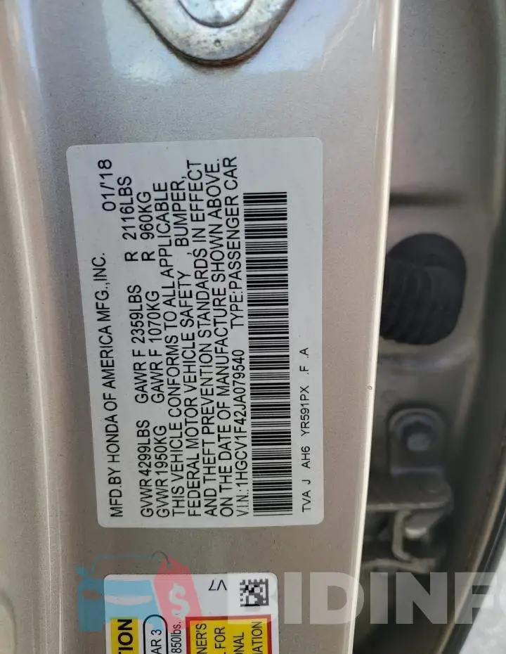 1HGCV1F42JA079540 Photo# 12