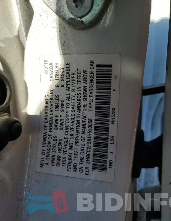 2HGFC2F5XJH530068 Photo# 12