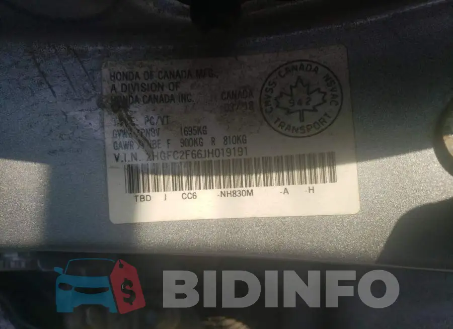 2HGFC2F66JH019191 Photo# 13
