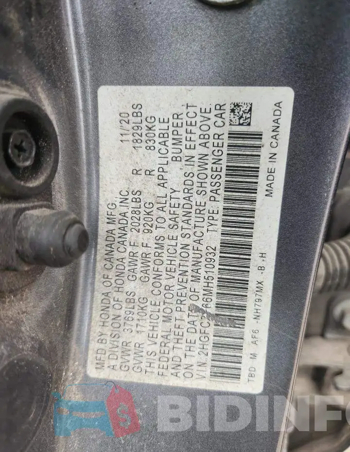 2HGFC2F66MH510932 Photo# 12