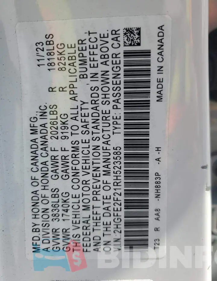 2HGFE2F21RH523585 Photo# 12