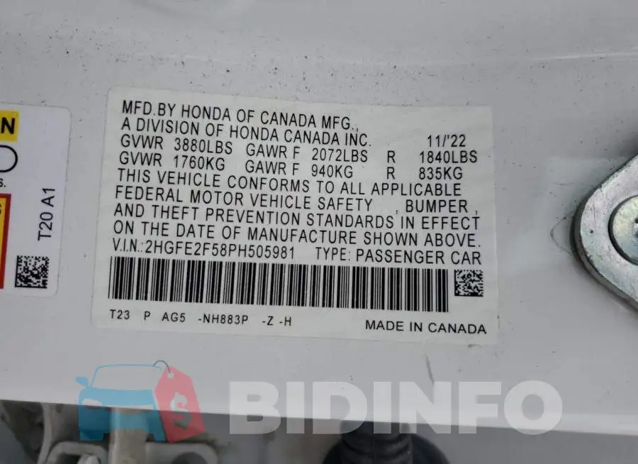 2HGFE2F58PH505981 Photo# 12