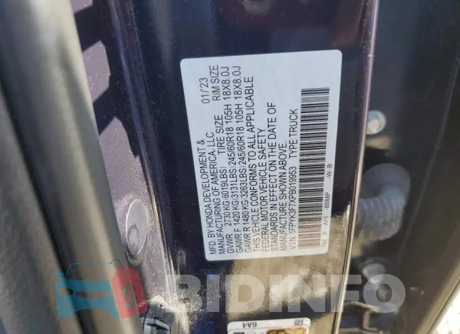 5FPYK3F7XPB019953 Photo# 12