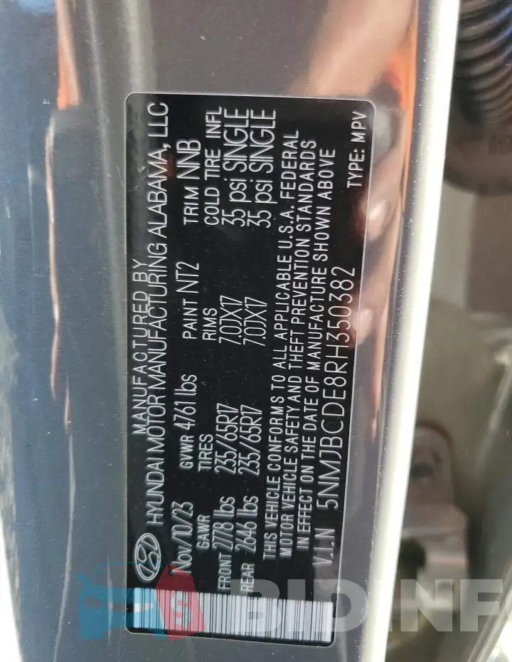 5NMJBCDE8RH350382 Photo# 13