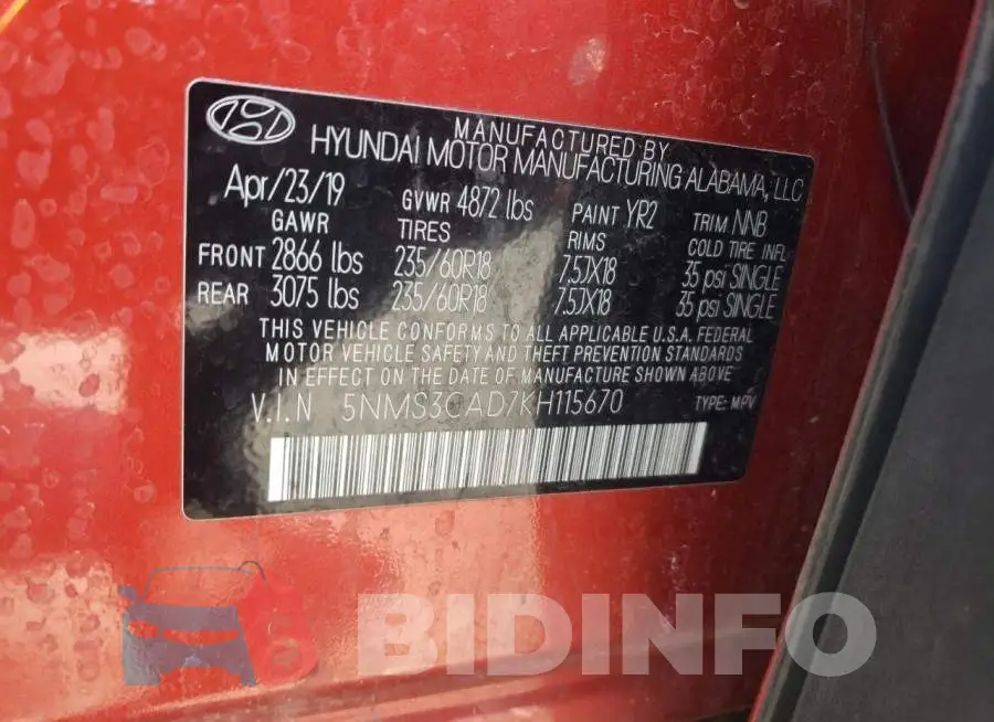 5NMS3CAD7KH115670 Photo# 14
