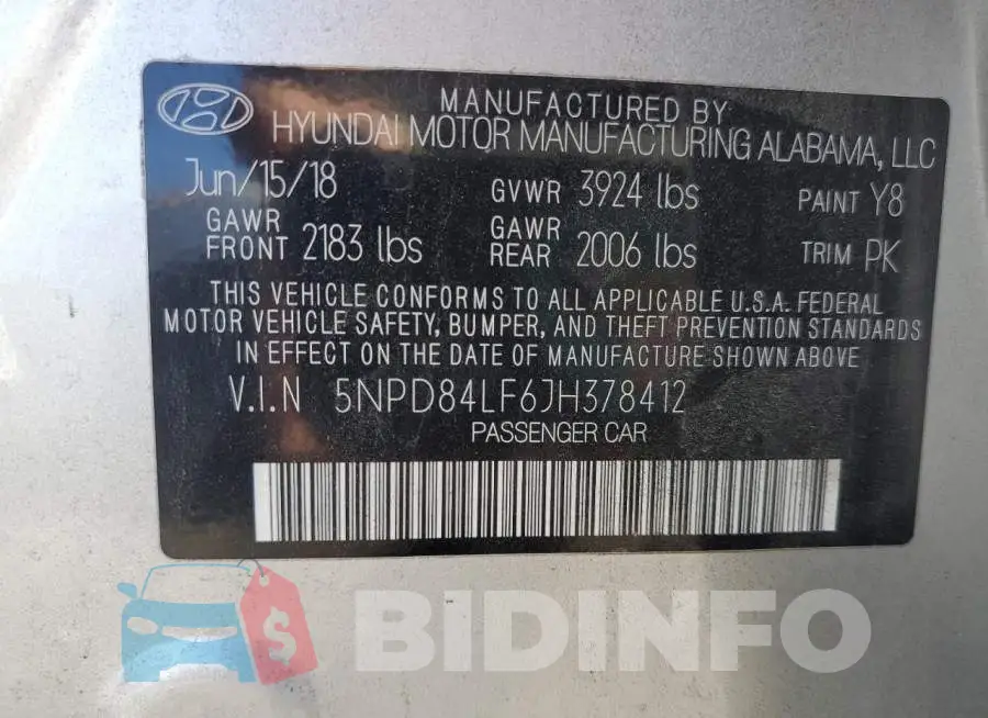 5NPD84LF6JH378412 Photo# 12