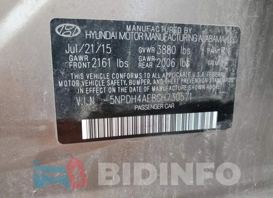 5NPDH4AE8GH730571 Photo# 12