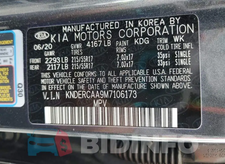 KNDERCAA9M7106173 Photo# 13