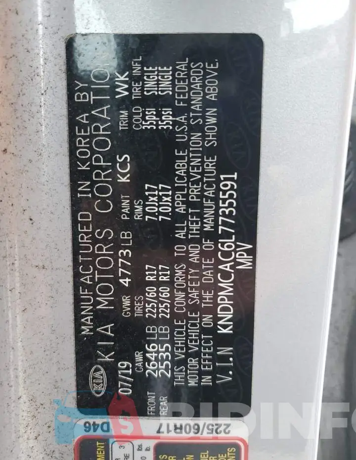 KNDPMCAC6L7735591 Photo# 13