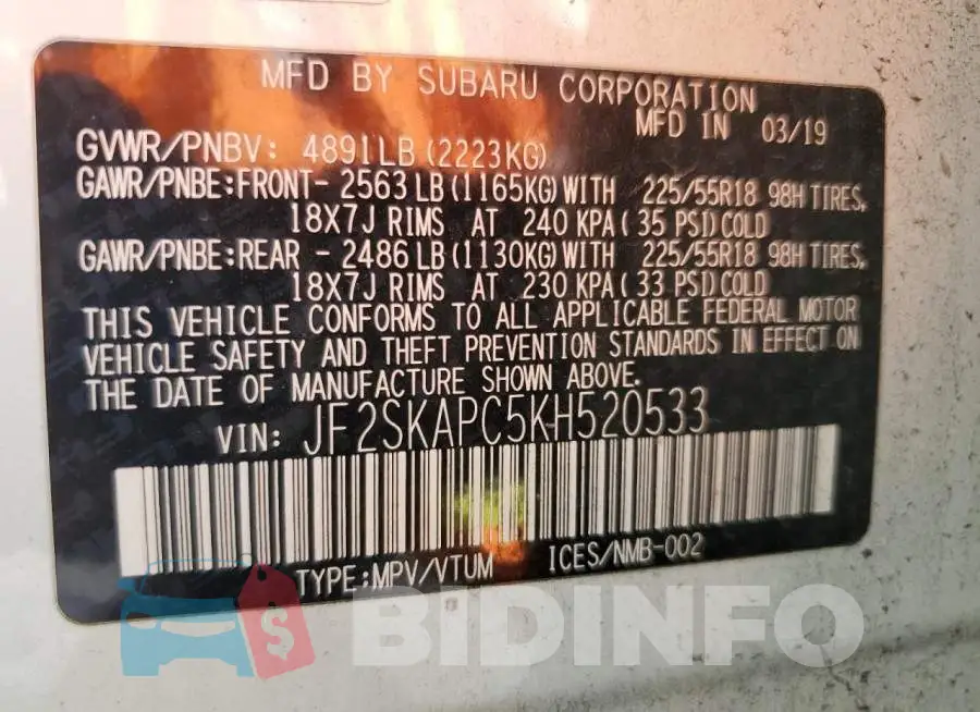 JF2SKAPC5KH520533 Photo# 14