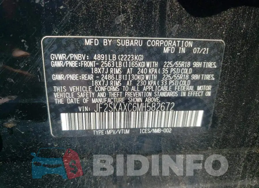 JF2SKAXC6MH582672 Photo# 13