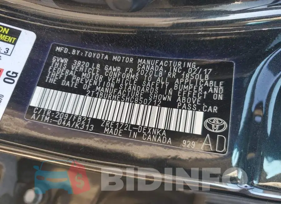 2T1BURHE5HC850712 Photo# 12