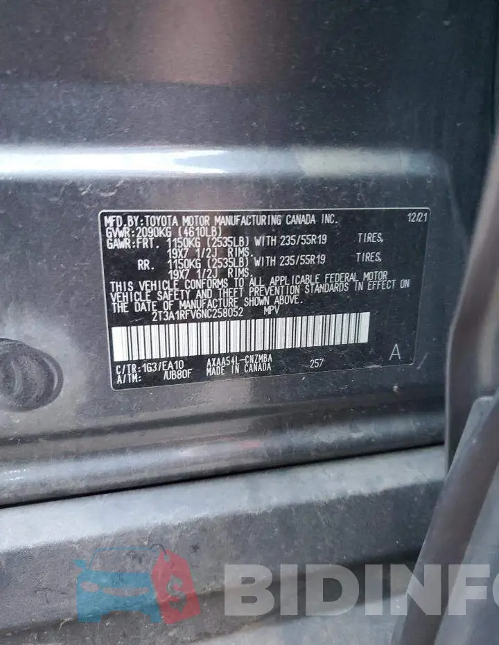 2T3A1RFV6NC258052 Photo# 13