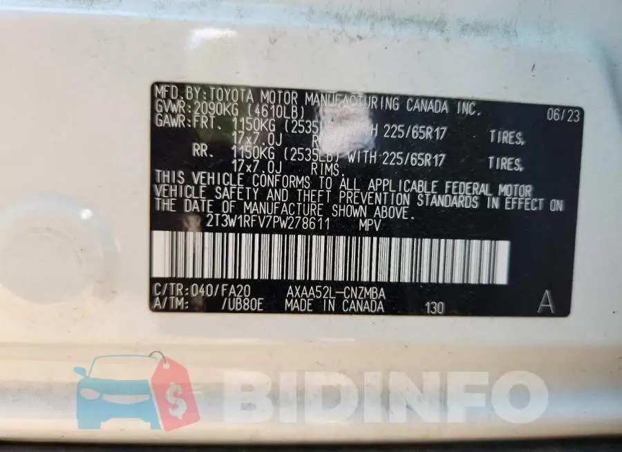 2T3W1RFV7PW278611 Photo# 14