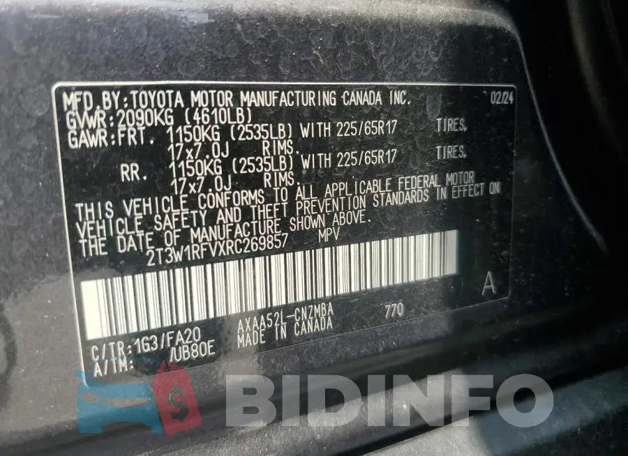 2T3W1RFVXRC269857 Photo# 13