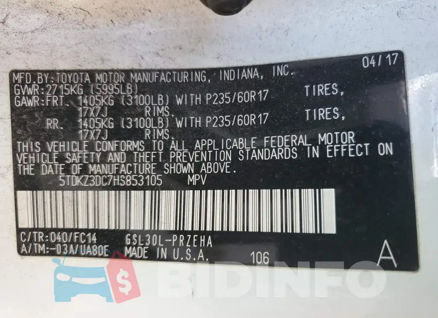 5TDKZ3DC7HS853105 Photo# 14