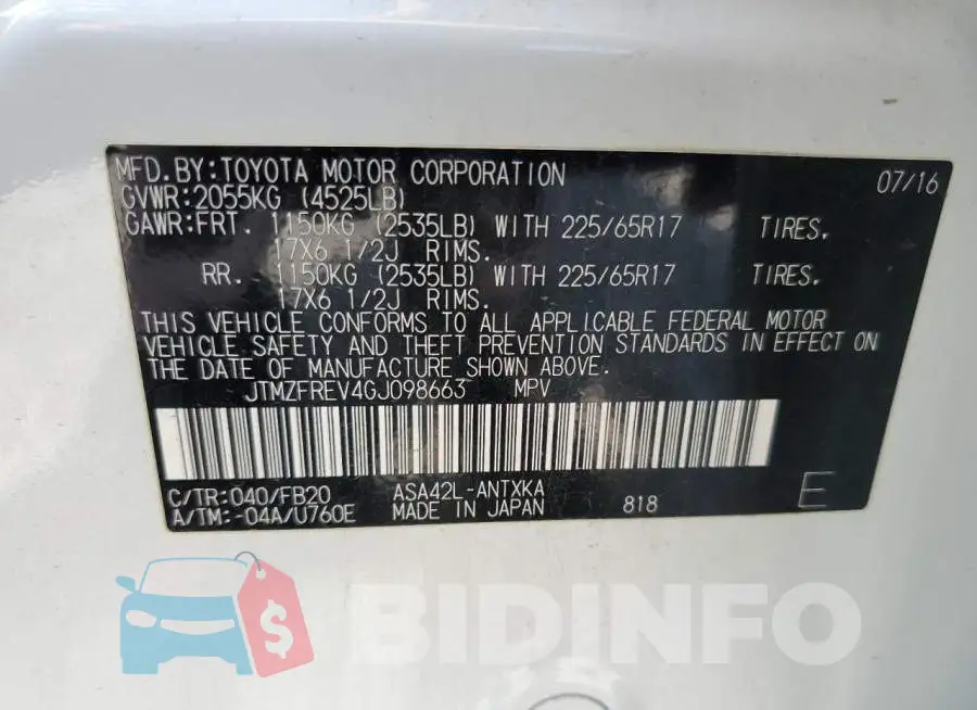 JTMZFREV4GJ098663 Photo# 13