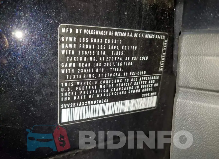 3VV2B7AX2NM076848 Photo# 13
