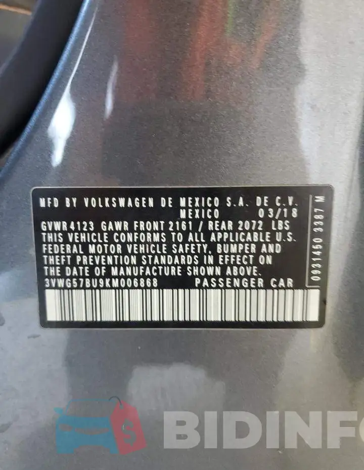 3VWG57BU9KM006868 Photo# 12