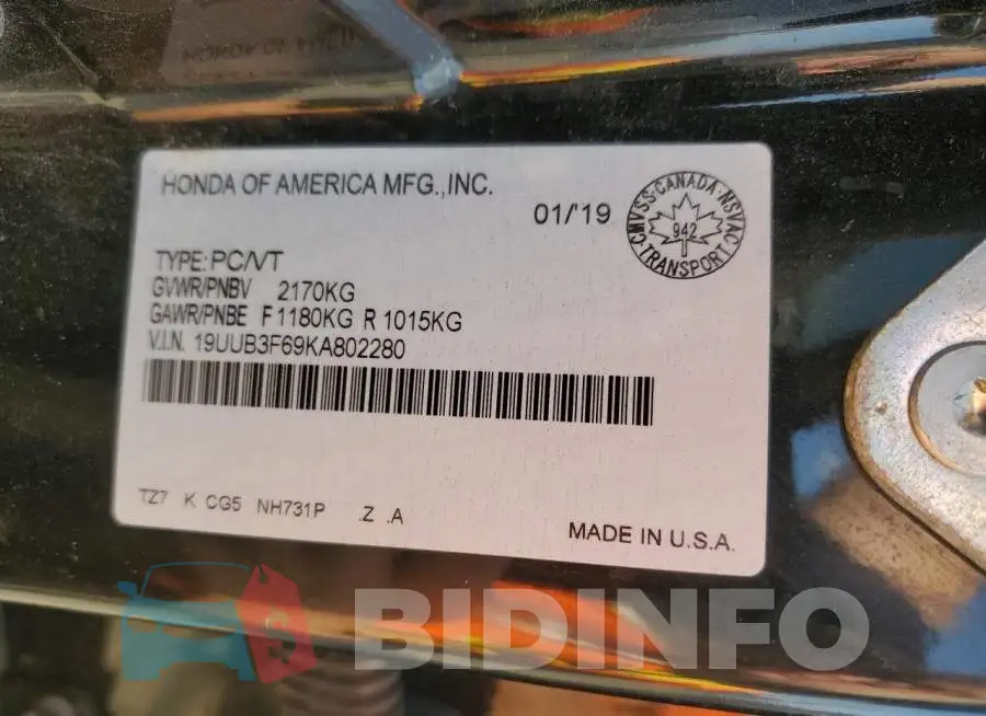 19UUB3F69KA802280 Photo# 13