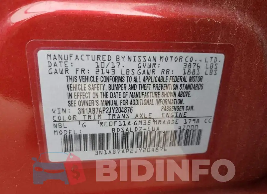 3N1AB7AP2JY204876 Photo# 12