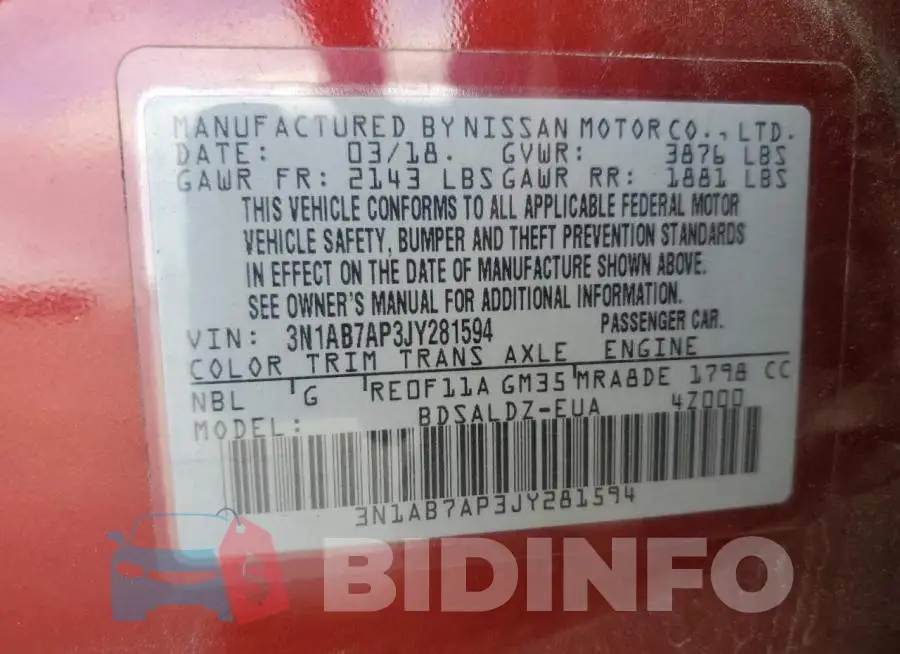 3N1AB7AP3JY281594 Photo# 12