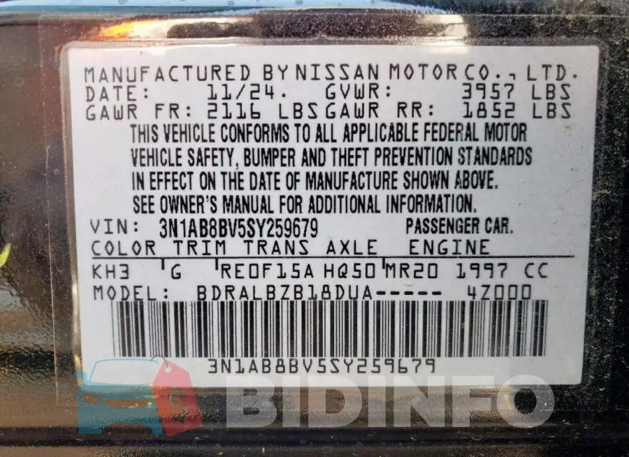 3N1AB8BV5SY259679 Photo# 12