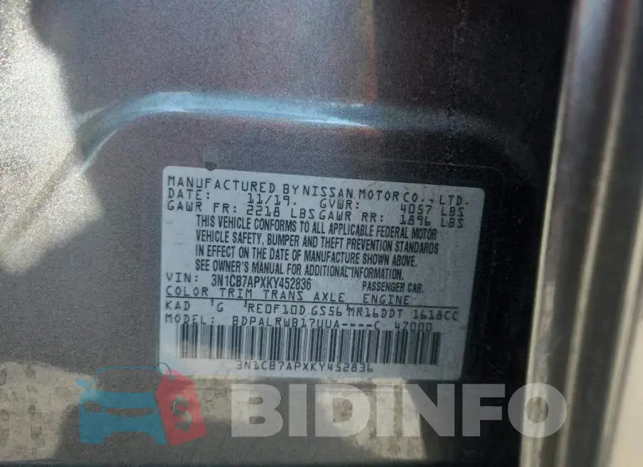 3N1CB7APXKY452836 Photo# 12