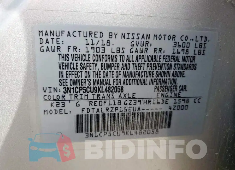3N1CP5CU9KL482058 Photo# 13
