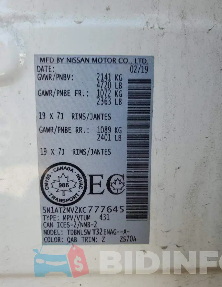 5N1AT2MV2KC777645 Photo# 13