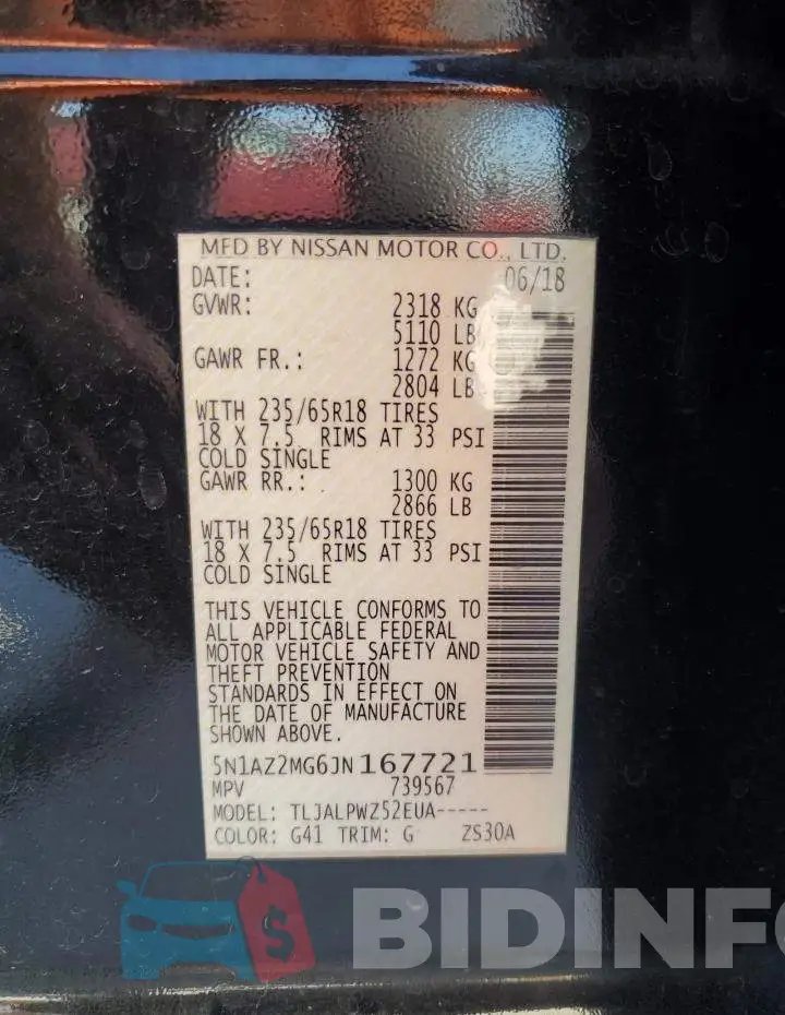 5N1AZ2MG6JN167721 Photo# 13