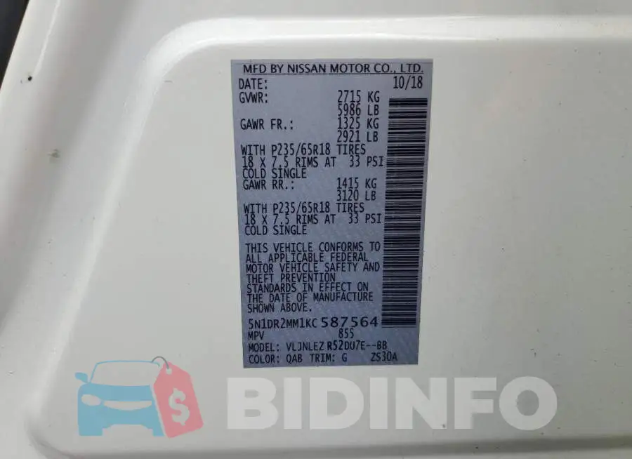 5N1DR2MM1KC587564 Photo# 14