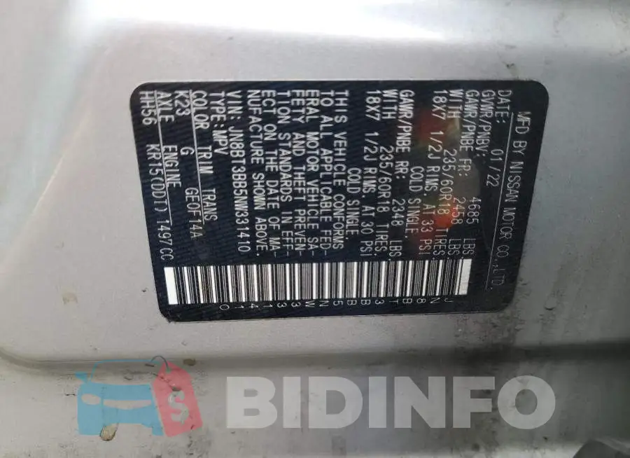 JN8BT3BB5NW331410 Photo# 13