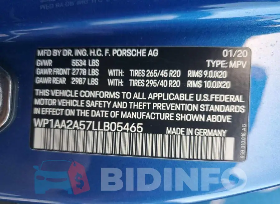 WP1AA2A57LLB05465 Photo# 14