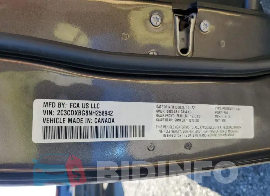 2C3CDXBG8NH258942 Photo# 12