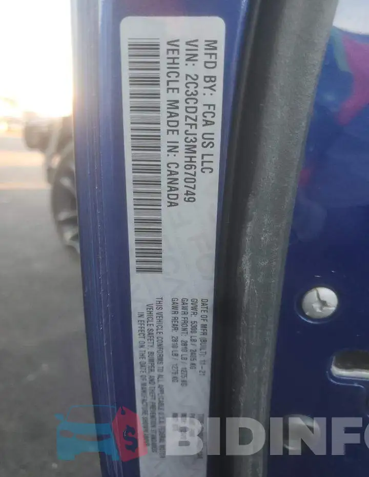 2C3CDZFJ3MH670749 Photo# 13