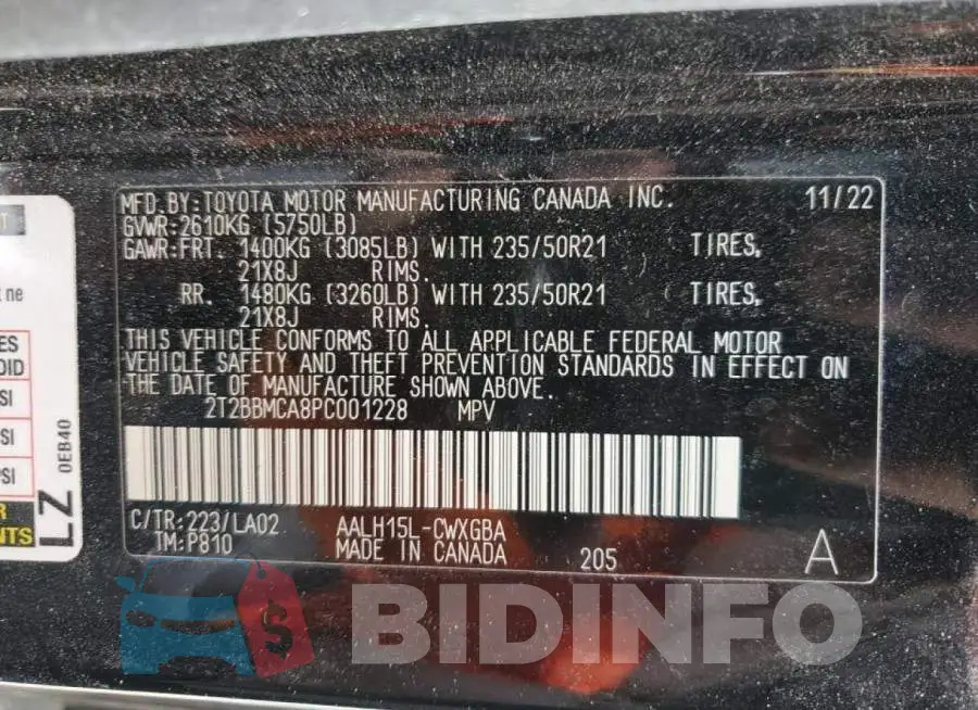 2T2BBMCA8PC001228 Photo# 13