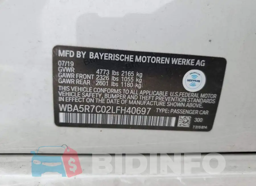 WBA5R7C02LFH40697 Photo# 12