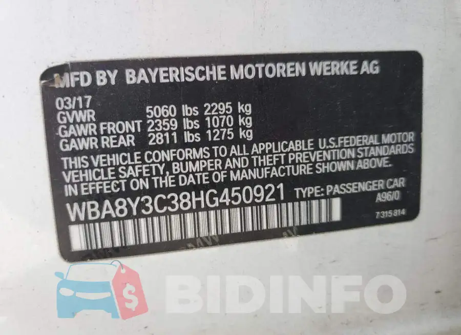 WBA8Y3C38HG450921 Photo# 12